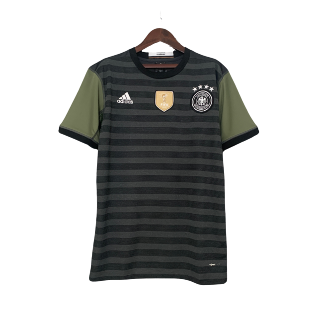 Camisa Retrô Seleção da Alemanha II 2016 - Adidas Masculina - Preta com detalhes em verde