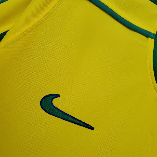 Camisa Seleção Brasileira I Retrô 1998 Nike Torcedor Masculina - Amarela com detalhes em verde