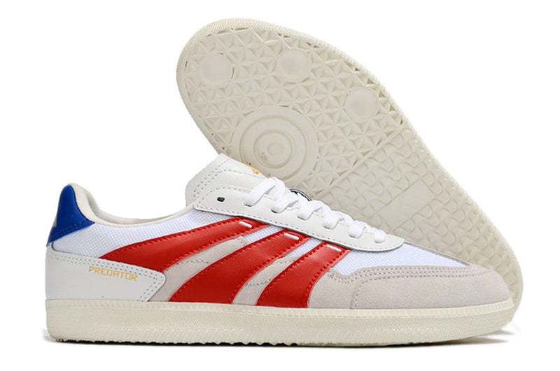 Chuteira Adidas Futsal Predator 24 League Low Freestyle - Bege, Branco, Vermelho e Azul