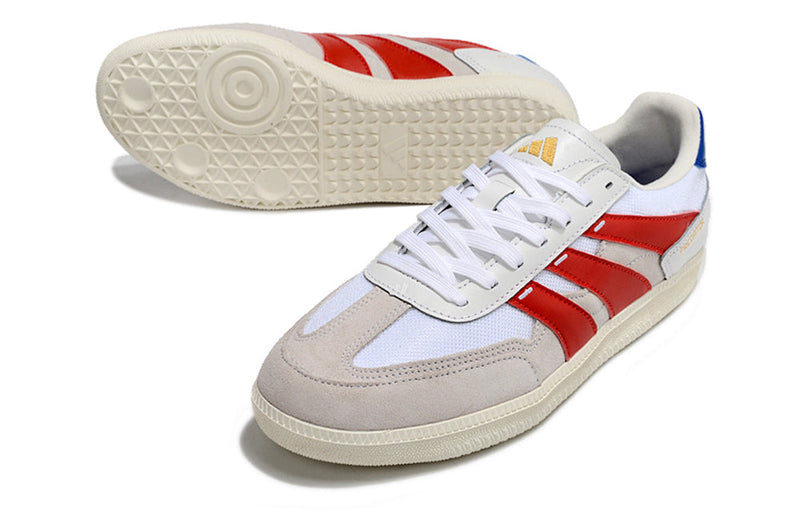 Chuteira Adidas Futsal Predator 24 League Low Freestyle - Bege, Branco, Vermelho e Azul