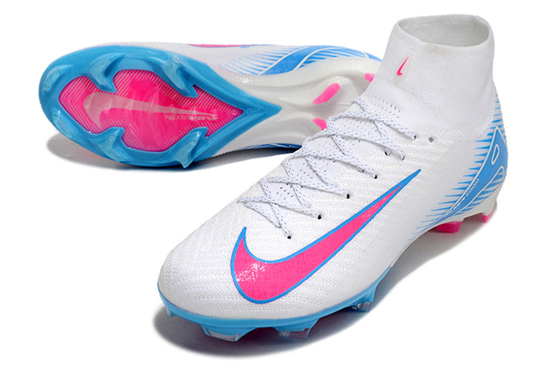 Chuteira Nike Air Zoom Mercurial Superfly 10 Elite FG Campo - Branco e Azul