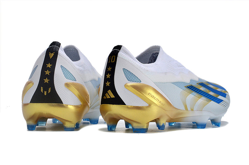 Chuteira Adidas Campo X CrazyFast .1 LL FG - Branco/Dourado/Azul