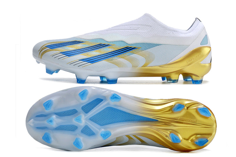 Chuteira Adidas Campo X CrazyFast .1 LL FG - Branco/Dourado/Azul