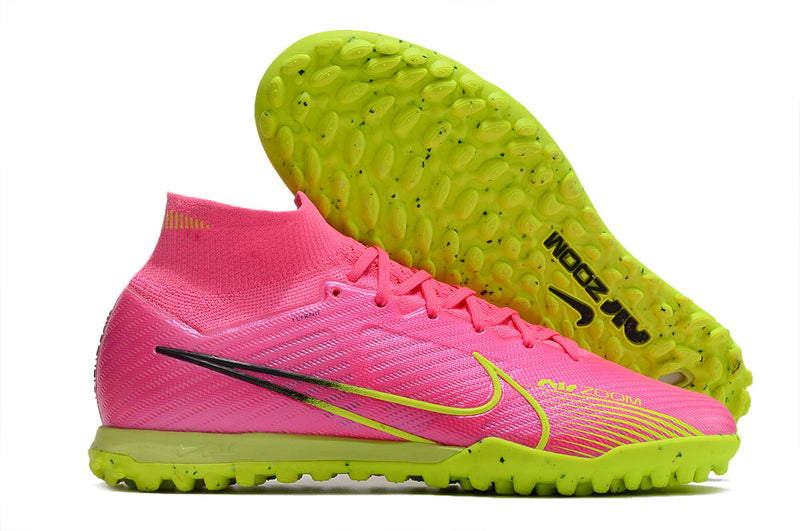 Chuteira Nike Society Air Zoom Mercurial Superfly 9 Elite TF - Rosa/Verde