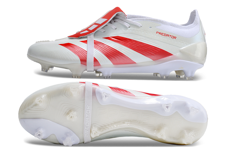 Chuteira Adidas Predator Elite Tongue FG - Branco e Vermelho