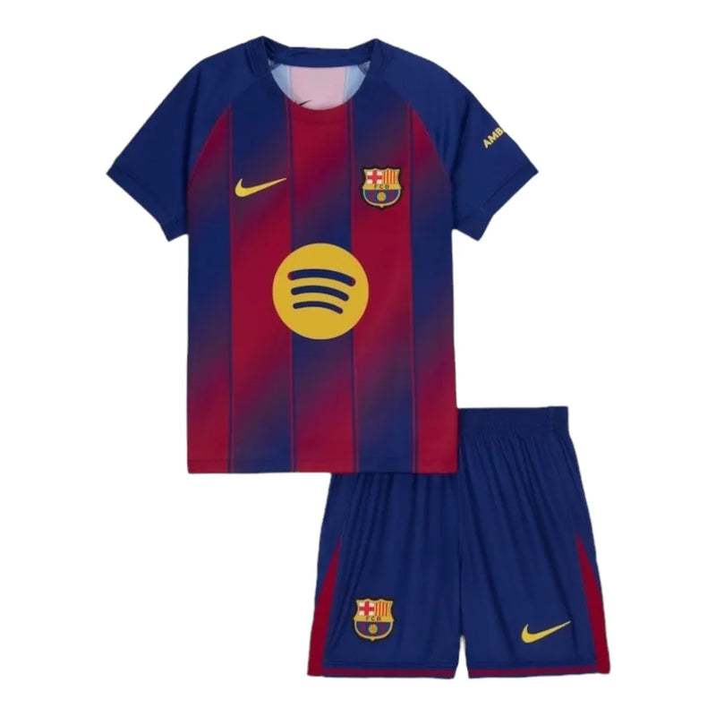 Kit Infantil Barcelona I 25/26 - Nike - Azul e vermelho