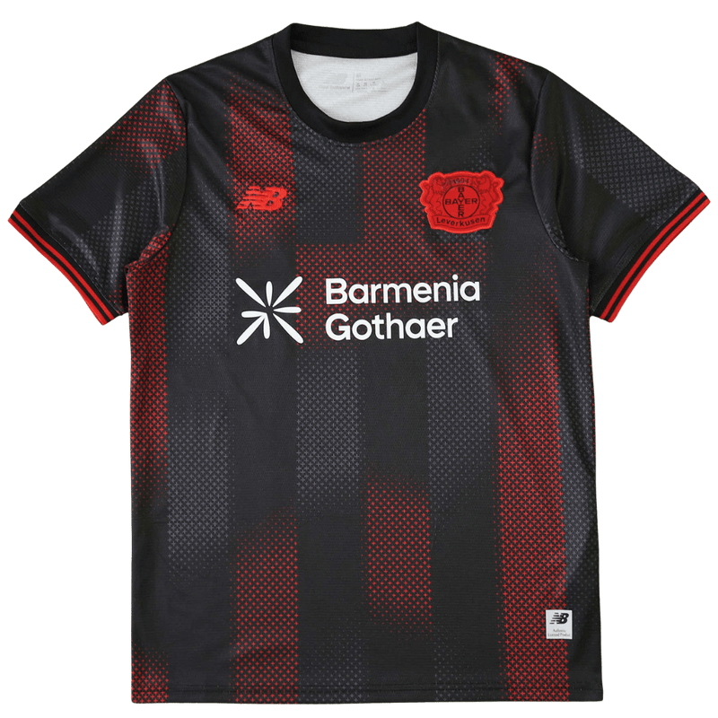 Camisa Bayer Leverkusen Home 2025/2026 New Balance Preta e Vermelha Torcedor Masculina