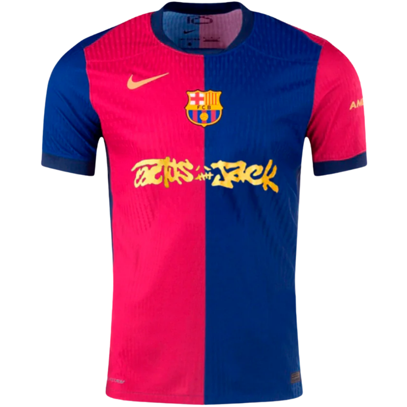 Camisa Barcelona Home 24/25 Azul e Grená Torcedor Masculina Nike - El Classico Travis Scott