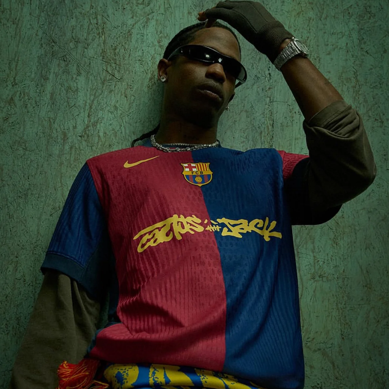 Camisa Barcelona Home 24/25 Azul e Grená Torcedor Masculina Nike - El Classico Travis Scott