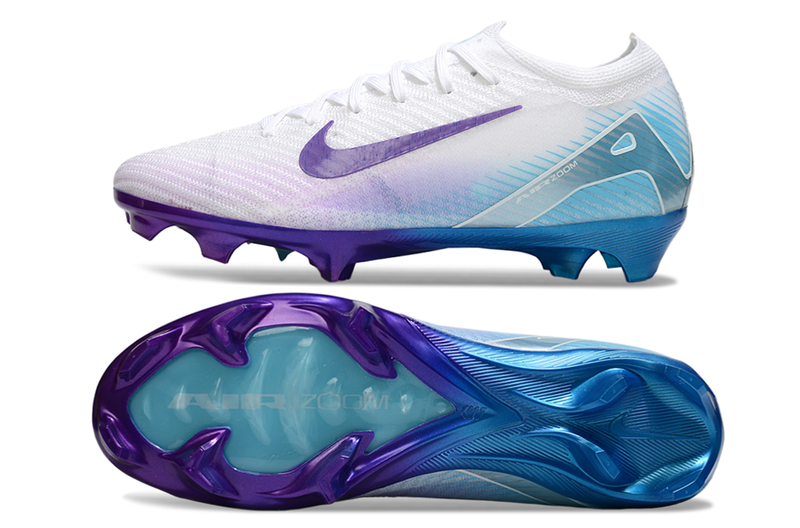 Chuteira Nike Air Zoom Mercurial Vapor 16 Elite FG Campo - Branco e Roxo