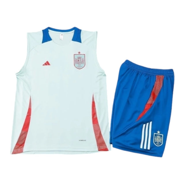 Kit Treino adulto - Camisa e Shorts - Seleção Espanha Adidas 24/25 - Azul com detalhes em vermelho e branco