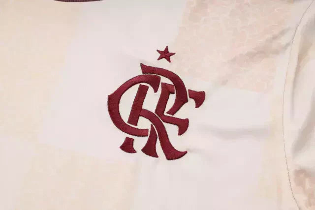 Kit Treino adulto - Camisa e Shorts - Flamengo Adidas 24/25 - Bege e preto com detalhes em vinho