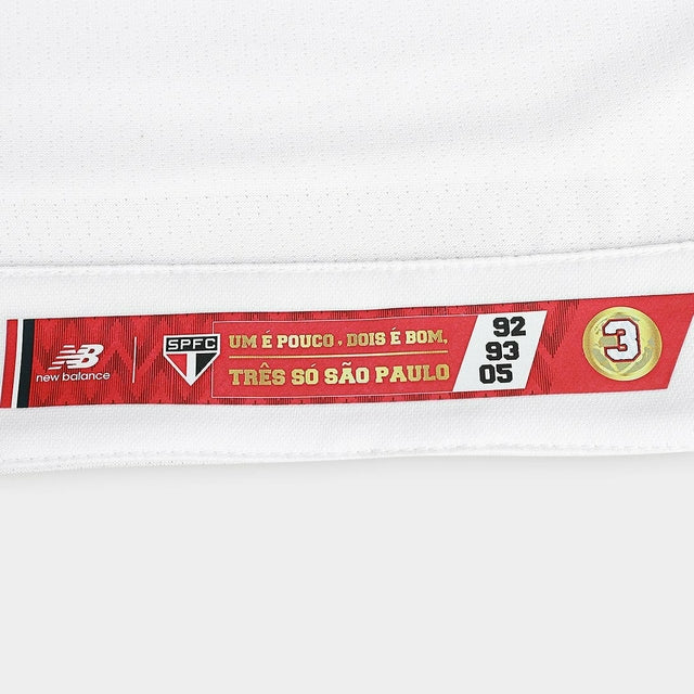 Camisa São Paulo I 25/26 -  New Balance Feminina - Branca com detalhes em vermelho e preto