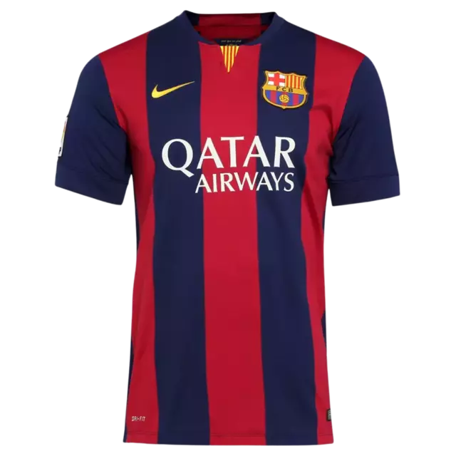 Camisa Retrô Barcelona I 2014/15 - Masculina Nike - Azul e vermelha com detalhes em amarelo