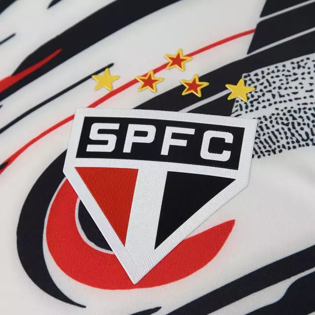 Jaqueta Corta-Vento São Paulo Pré-jogo 25/26 - Masculina New Balance - Branca com detalhes em preto e vermelho