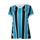 Camisa Grêmio I 23/24 -  Umbro Feminina - Azul com listras pretas e brancas