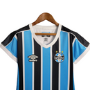 Camisa Grêmio I 23/24 -  Umbro Feminina - Azul com listras pretas e brancas
