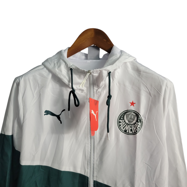 Jaqueta Corta-Vento Palmeiras 22/23 - Masculina Puma - Branca com detalhes em verde