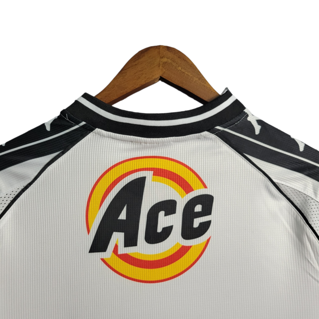 Camisa Vasco da Gama I Retrô 2000 - Kappa Torcedor Masculina - Branca com a faixa em preto e detalhes em amarelo e vermelho