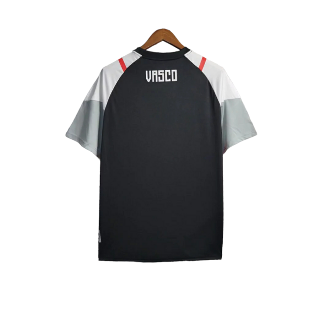Camiseta Vasco Treino 23/24 - Kappa Torcedor Masculino - Preta com detalhes em cinza e vermelho