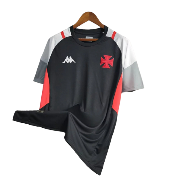 Camiseta Vasco Treino 23/24 - Kappa Torcedor Masculino - Preta com detalhes em cinza e vermelho