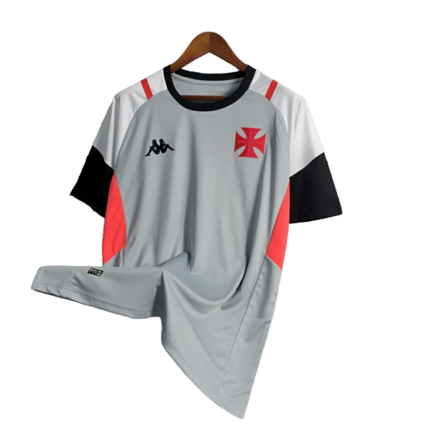 Camiseta Vasco da Gama Treino 23/24 - Kappa Torcedor Masculino - Cinza com detalhes em preto e vermelho
