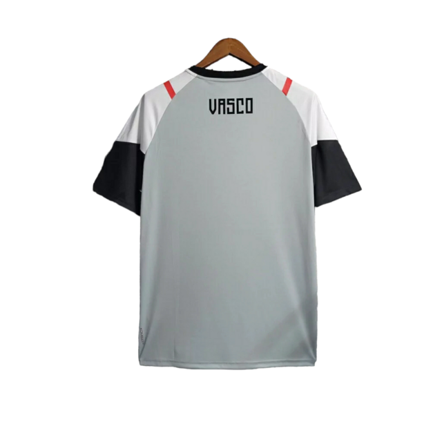 Camiseta Vasco da Gama Treino 23/24 - Kappa Torcedor Masculino - Cinza com detalhes em preto e vermelho