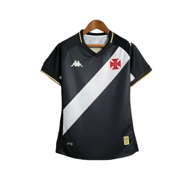 Camisa Vasco da Gama I 23/24 -  Kappa Feminina - Preta com a faixa em branco