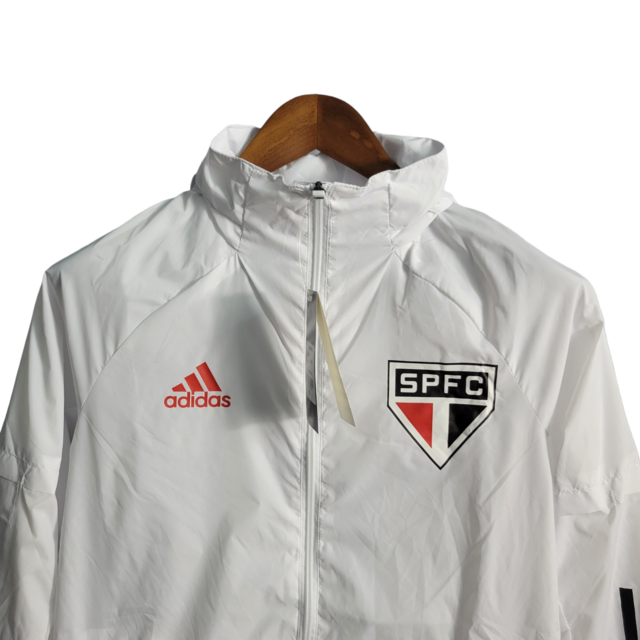Jaqueta Corta-Vento São Paulo 20/21 Masculina Adidas - Branco com detalhes em vermelho