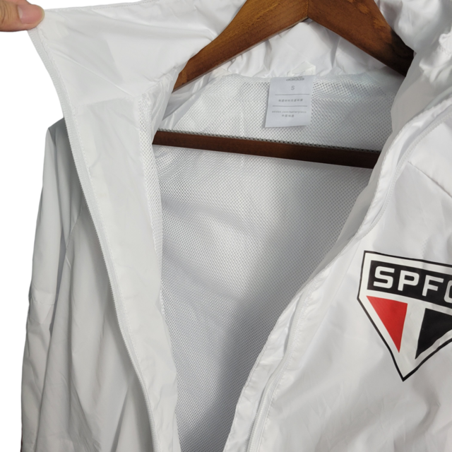 Jaqueta Corta-Vento São Paulo 20/21 Masculina Adidas - Branco com detalhes em vermelho