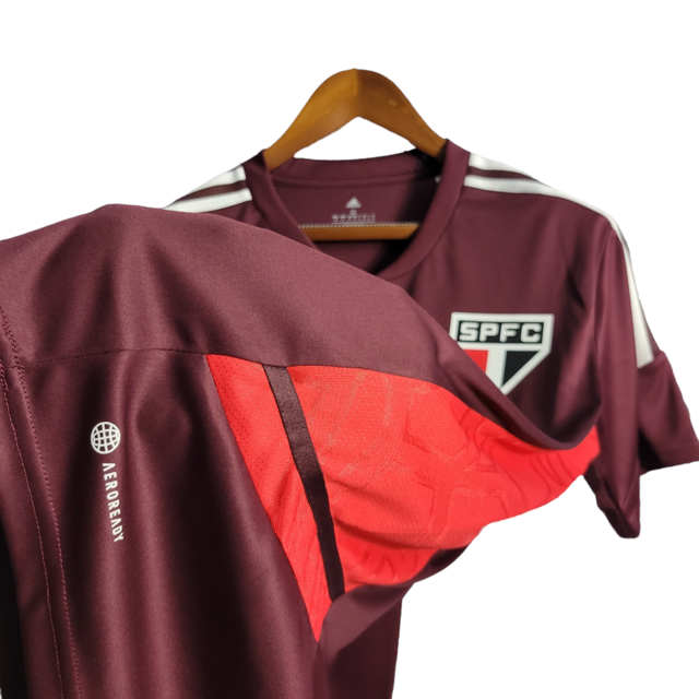 Camisa São Paulo Treino 22/23 Torcedor Masculino - Vinho com detalhe em vermelho