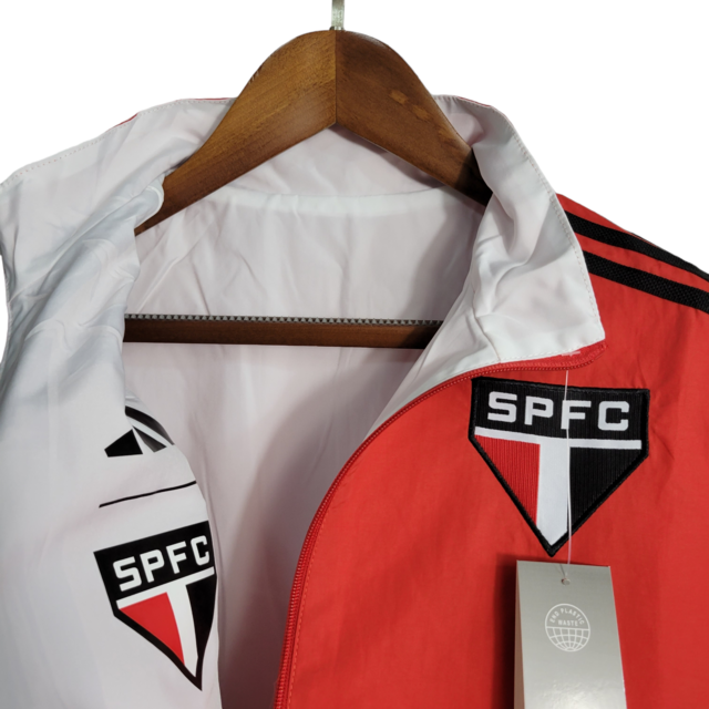 Jaqueta Corta-Vento São Paulo Dupla Face 23/24 Masculina Adidas - Branco e Vermelho