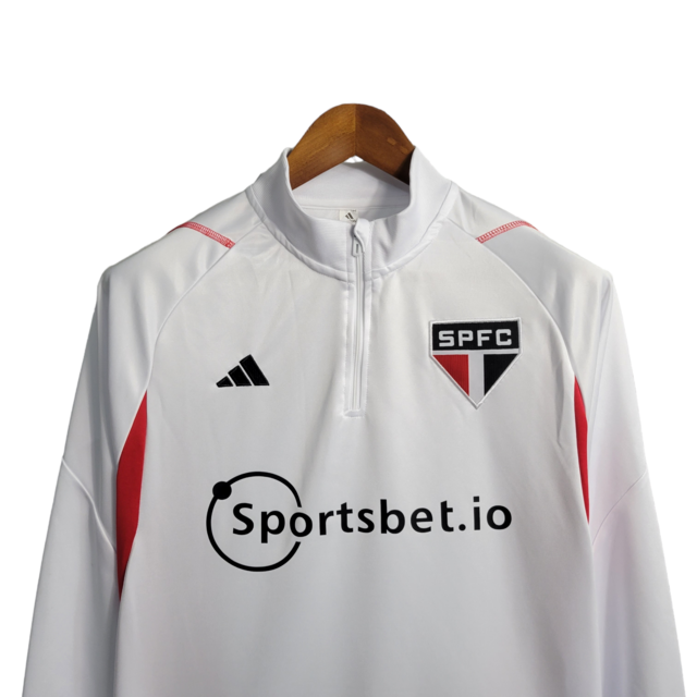 Jaqueta Corta-Vento São Paulo 23/24 Masculina Adidas - Branca com detalhes em preto e vermelho