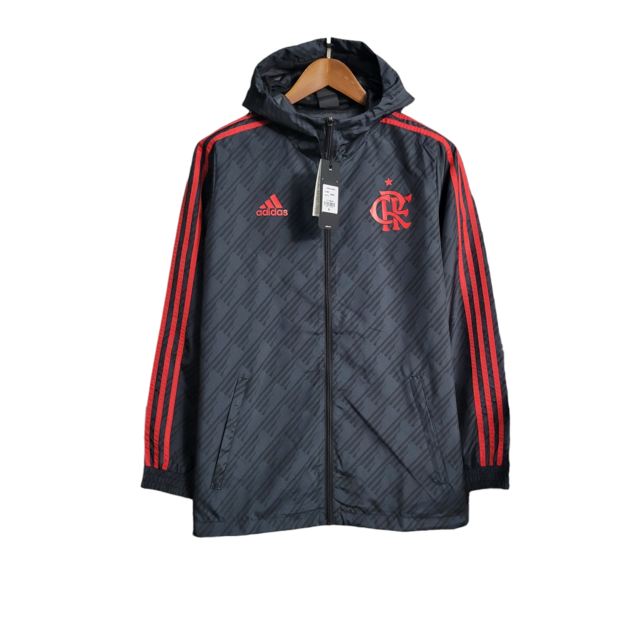 Jaqueta Corta-Vento Flamengo 23/24 Masculina Adidas -Preta com detalhes em vermelho