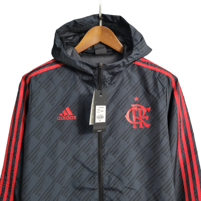 Jaqueta Corta-Vento Flamengo 23/24 Masculina Adidas -Preta com detalhes em vermelho