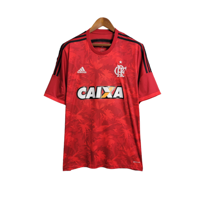 Camisa Flamengo I Retrô 2014 Torcedor Masculina - Vermelha com detalhes em preto e branco