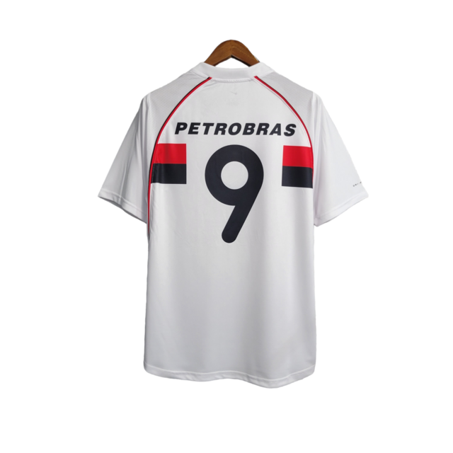 Camisa Flamengo II Retrô 2001 Torcedor Masculina - Branca com detalhes em vermelho e preto