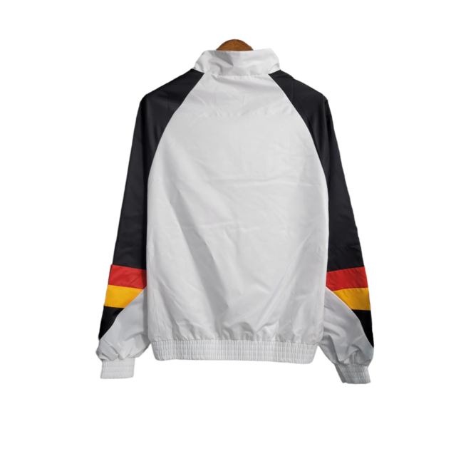 Jaqueta Corta-Vento Flamengo 23/24 Masculina Adidas - Branco com manga preta e com detalhes em vermelho e amarelo