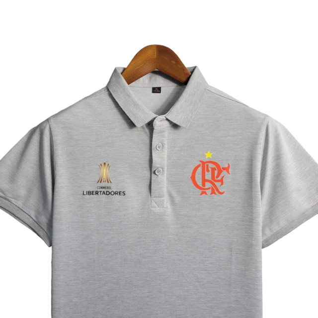 Camisa Flamengo Polo Edição Especial Conmebol 23/24 Torcedor Masculina -Cinza com detalhes em vermelho