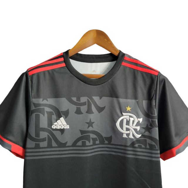 Camisa Flamengo Treino 2022 Torcedor Masculina - Preta com detalhes em vermelho e branco