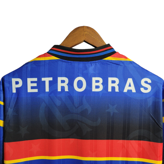 Camisa Flamengo II Retrô 1995 Torcedor Masculino - Azul com listras em amarelo preto e vermelho