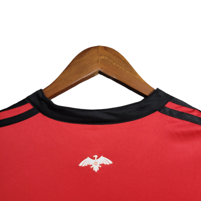 Camisa Flamengo I Retrô 17/18 Torcedor Masculina - Vermelha com detalhes em Preto