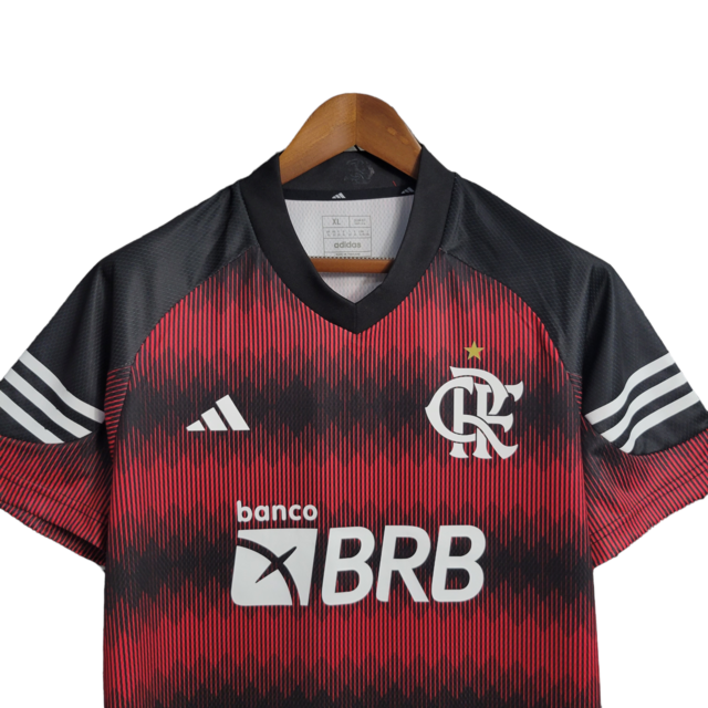 Camisa Flamengo I 23/24 Torcedor Masculina - Vermelho e preto tradicional