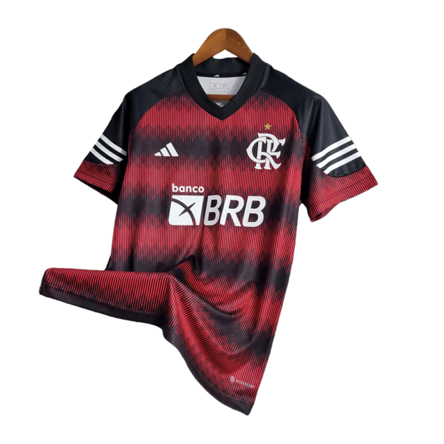 Camisa Flamengo I 23/24 Torcedor Masculina - Vermelho e preto tradicional