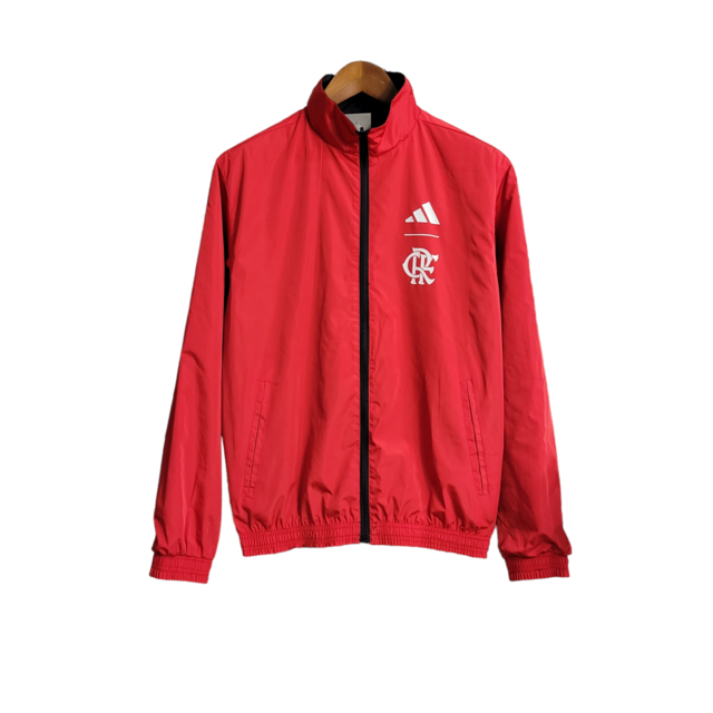 Jaqueta Corta-Vento Flamengo 23/24 Masculina Adidas - Preta com detalhes em vermelho e branco