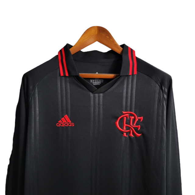 Camisa Retrô Flamengo III manga longa 19/20 - Adidas Masculina - Preta com detalhes em vermelho