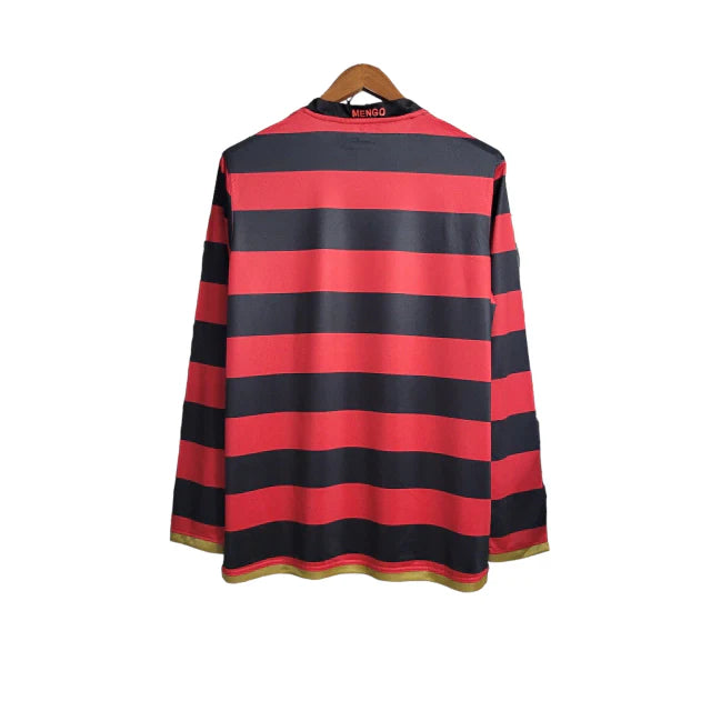 Camisa Retrô Flamengo I 2009 manga longa - Nike Masculina - Vermelha e preta com detalhes em branco e dourado