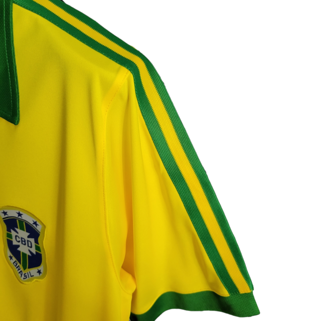 Camisa Seleção Brasileira I Retrô 1979 Adidas Torcedor Masculina - Amarelo com detalhes em verde