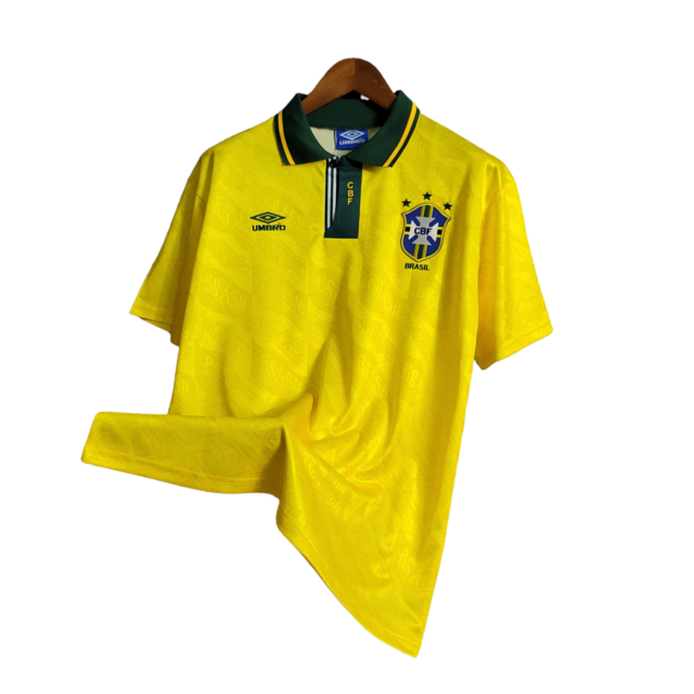 Camisa Seleção Brasileira I Retrô 91/93 Umbro Torcedor Masculina - Amarelo com detalhes em verde