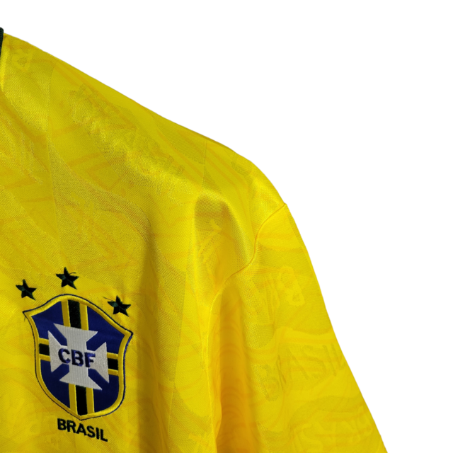 Camisa Seleção Brasileira I Retrô 91/93 Umbro Torcedor Masculina - Amarelo com detalhes em verde